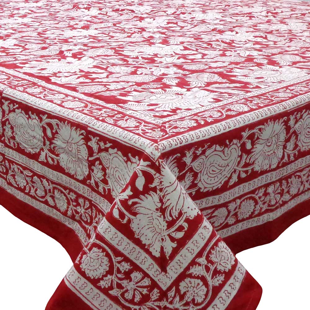 Block Print Square Table Cloth 220cm Amaranth Red