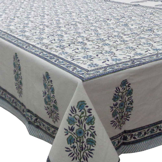 Block Print Square Table Cloth 220cm Ragini Blue