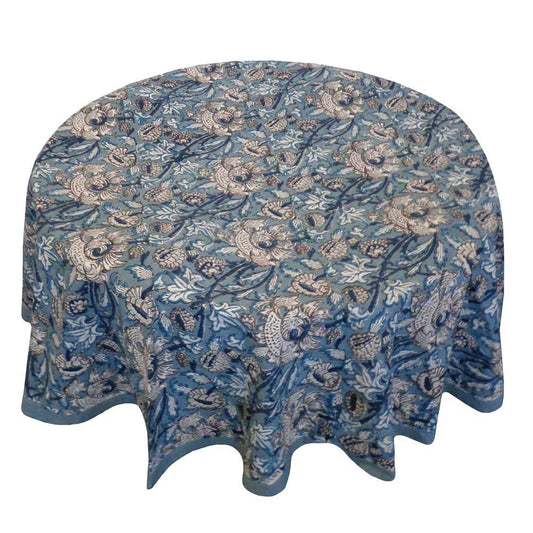 blue grey floral round tablecloth