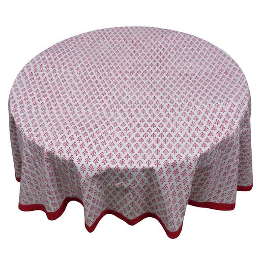 Block Print Round Table Cloth 220cm Neem Raspberry